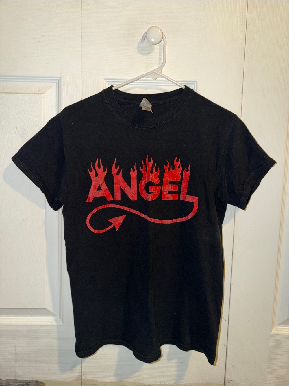 Black Angel' Flame Graphic Tee - Red Print
